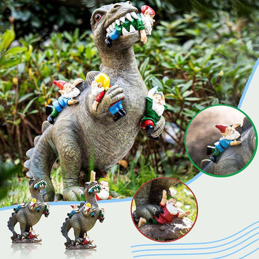 Dinosaur og dverg hagepynt - morsom t-rex ornament